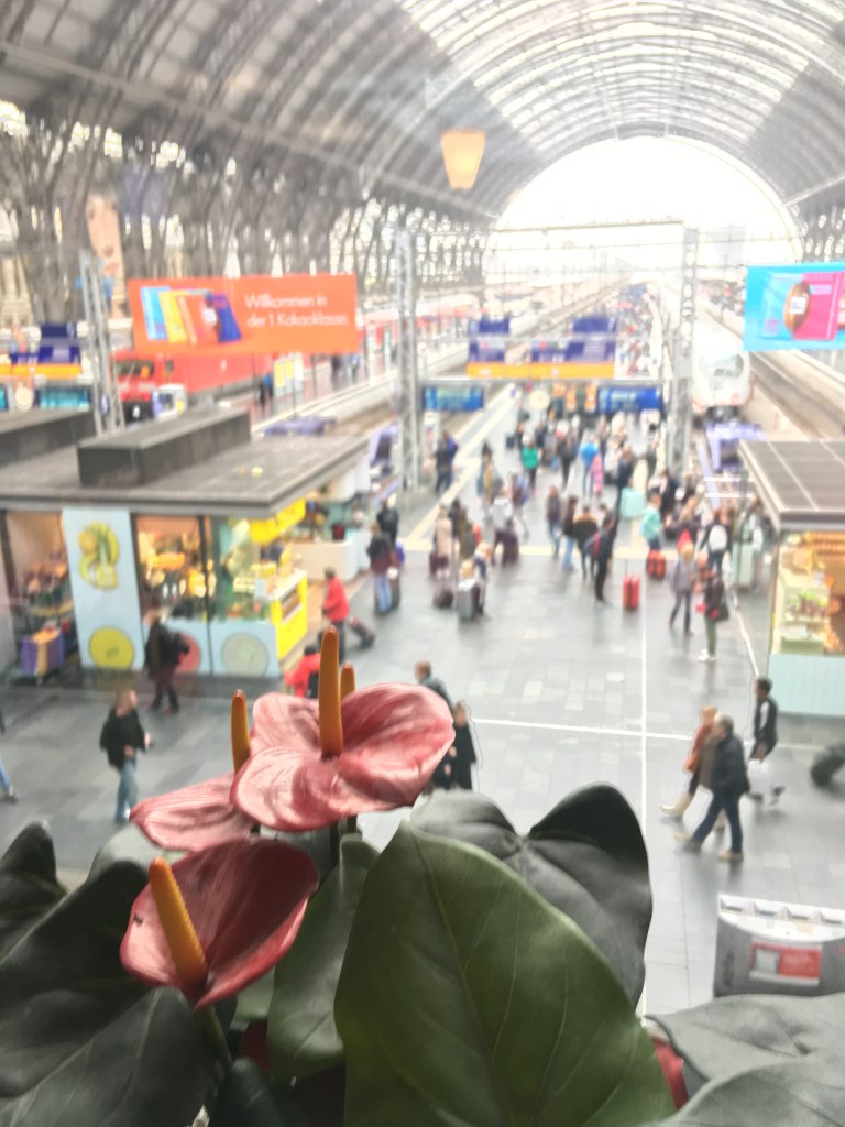 DB Lounge Frankfurt Hbf, tolle Aussicht mit komischer Deko