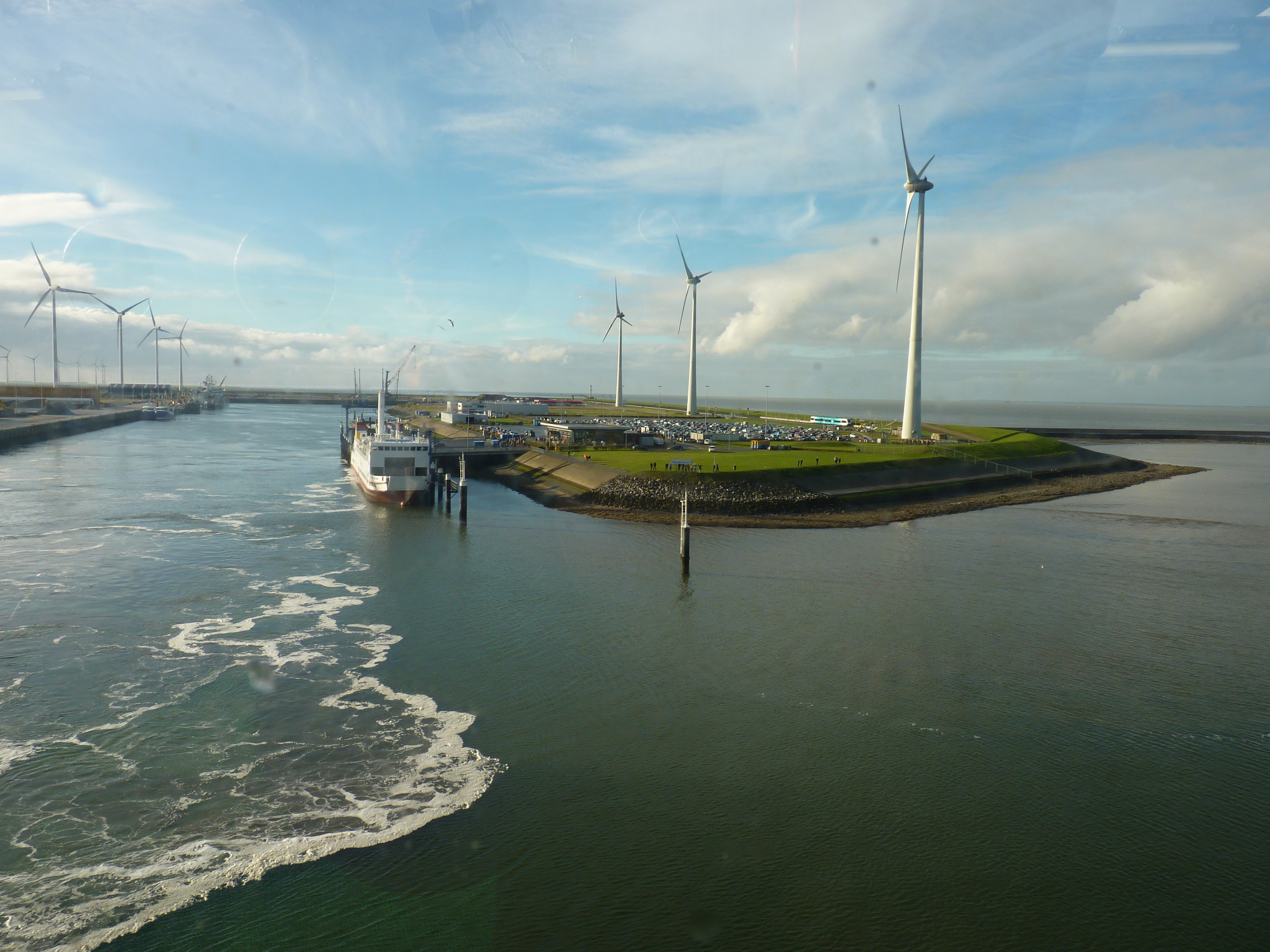 Intermodality: Arriva train at Eemshaven Station fotographed from M/S Romantika ferry