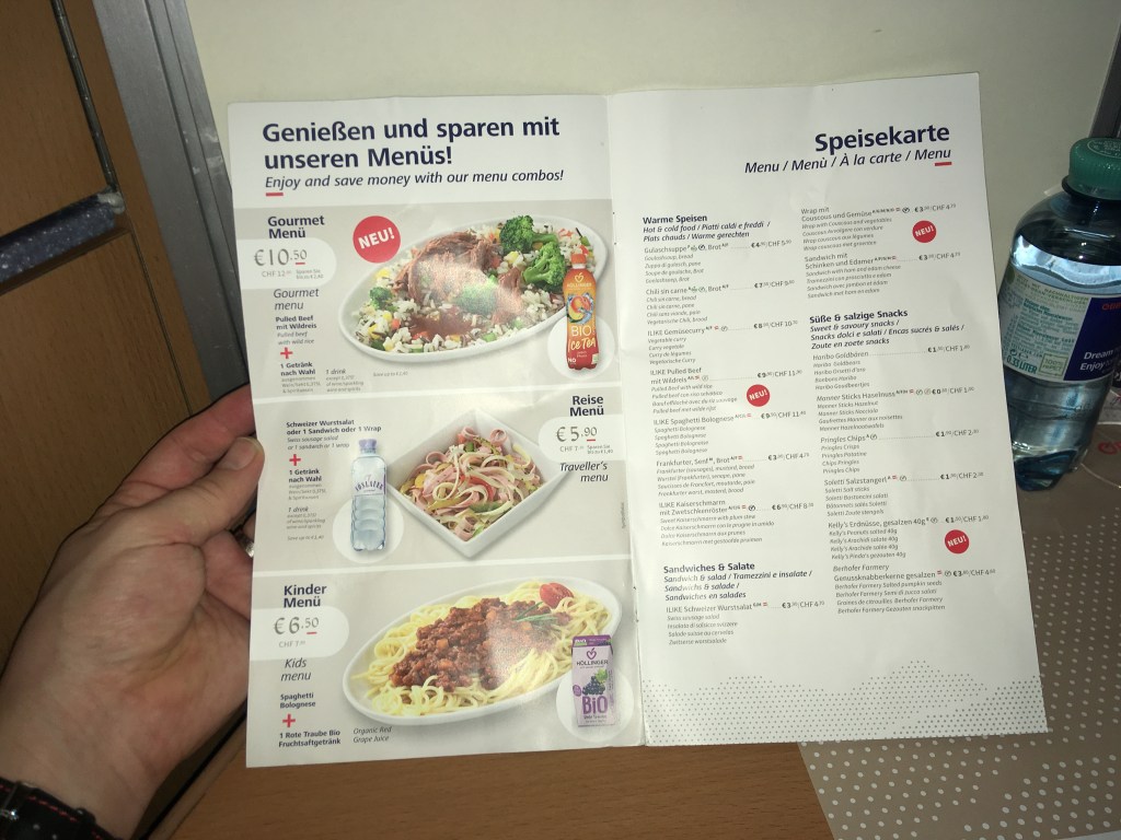 ÖBB nightjet sleeper cabin menu (fall 2022)
