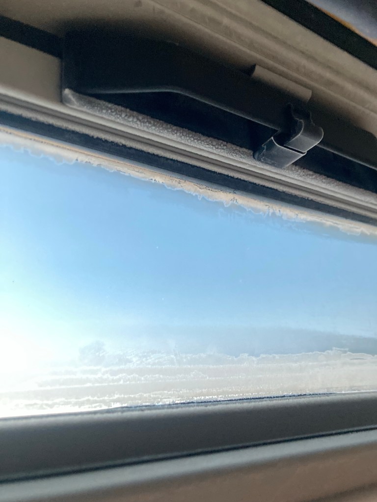 Vy night train 'Arctic Circle Train' frosty window