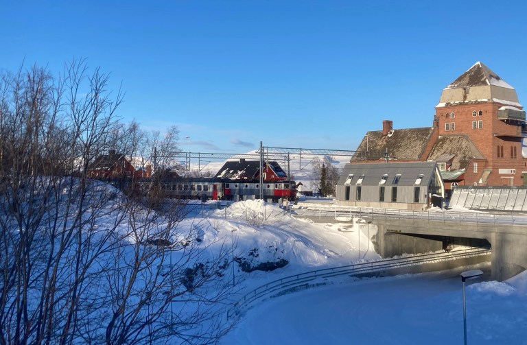 Abisko Östra station with Vy night train